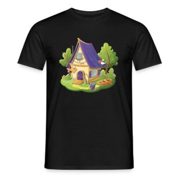 Fairytale house fisherman with fish and boat - Men's T-Shirt - black - Front - AI Model Male 178 light (178cm)
