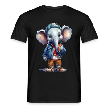 Dessin animé d’éléphant mignon - T-shirt homme - noir - Devant - AI Model Male 178 light (178cm)
