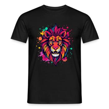 Colorful lion with paint splashes - Men's T-Shirt - black - Front - AI Model Male 178 light (178cm)