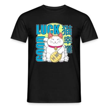 Maneki Neko Chat japonais agitant - T-shirt homme - noir - Devant - AI Model Male 178 light (178cm)