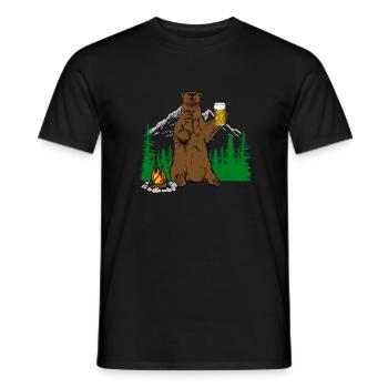 Bear with beer camp fire camping gift - Men's T-Shirt - black - Front - AI Model Male 178 light (178cm)