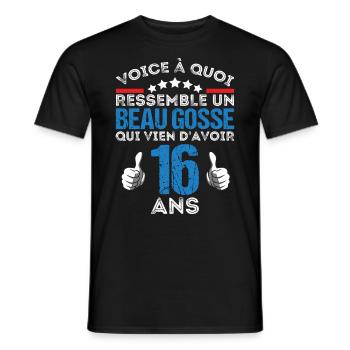 Voici à quoi ressemble un beau gosse anniv 16 ans - T-shirt homme - noir - Devant - AI Model Male 178 light (178cm)