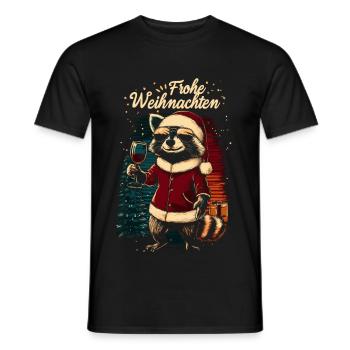 Raton laveur avec verre de vin à Noël - T-shirt homme - noir - Devant - AI Model Male 178 light (178cm)