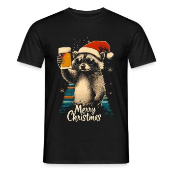 Christmas Beer Raccoon - Men's T-Shirt - black - Front - AI Model Male 178 light (178cm)