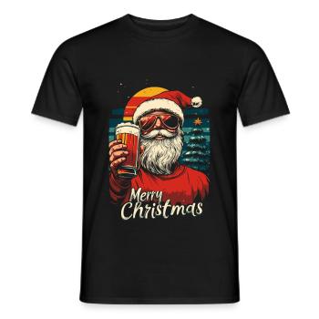Weihnachtsmann mit Bier - Männer T-Shirt - Schwarz - Vorne - AI Model Male 178 light (178cm)