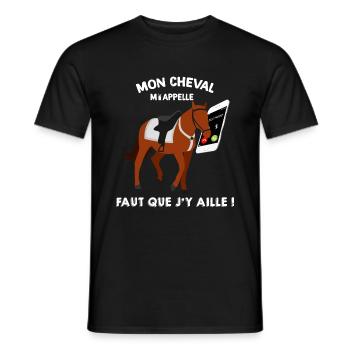 Humour Cheval avec portable, cadeau équitation - T-shirt homme - noir - Devant - AI Model Male 178 light (178cm)