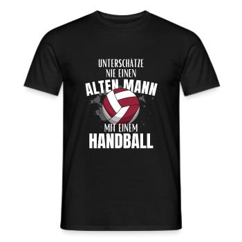 Unterschätze nie einen alten Mann mit Handball - Männer T-Shirt - Schwarz - Vorne - AI Model Male 178 light (178cm)