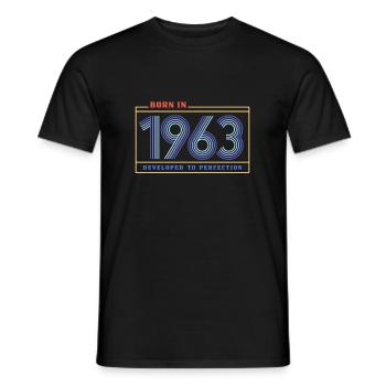 Born in 1963 - Developed to Perfection Retro 58 - Men's T-Shirt - black - Front - AI Model Male 178 light (178cm)