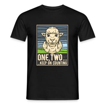 Funny sheep stinking finger ONE TWO - Men's T-Shirt - black - Front - AI Model Male 178 light (178cm)