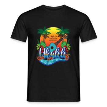 Ukulele Gitarre Ukulelespieler Hawaii - Männer T-Shirt - Schwarz - Vorne - AI Model Male 178 light (178cm)