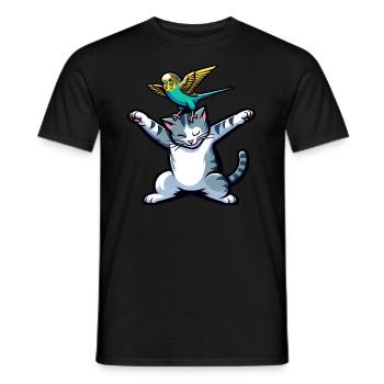 Cute Cat Budgie Friends Pets - Men's T-Shirt - black - Front - AI Model Male 178 light (178cm)