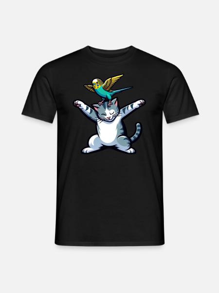 Cute Cat Budgie Friends Pets - Men's T-Shirt - black