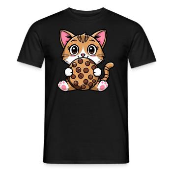 Bengal Cat Snacking Cookie Cartoon - Men's T-Shirt - black - Front - AI Model Male 178 light (178cm)