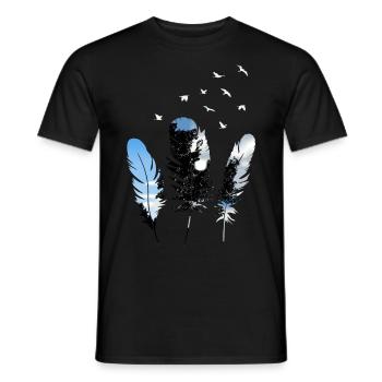 feathers, nature, sky and birds; Feather T Shirt - Men's T-Shirt - black - Front - AI Model Male 178 light (178cm)