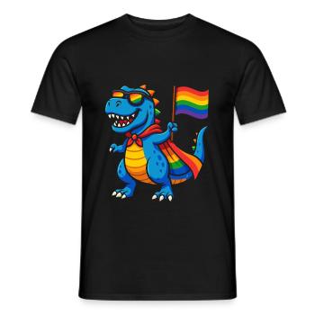 Pride Dino avec cape arc-en-ciel - T-shirt homme - noir - Devant - AI Model Male 178 light (178cm)