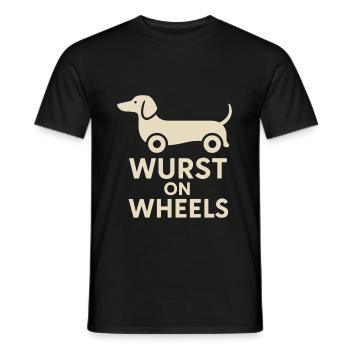 Sausage On Wheels Funny Dachshund - Men's T-Shirt - black - Front - AI Model Male 178 light (178cm)