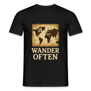 Wander Often: Adventurous World Map - Men's T-Shirt - black - Front - AI Model Male 178 light (178cm)