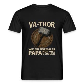 VA-THOR – Papa Design mit Mjölnir & Runen - Männer T-Shirt - Schwarz - Vorne - AI Model Male 178 light (178cm)