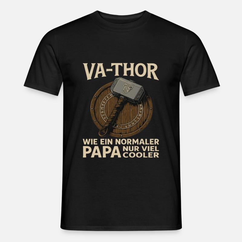 VA-THOR – Papa Design mit Mjölnir & Runen - Männer T-Shirt - Schwarz