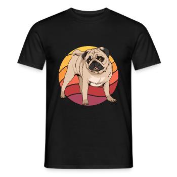 Mops Pug Retro Sunset - T-shirt homme - noir - Devant - AI Model Male 178 light (178cm)