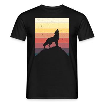 Loup rétro lévrier chien hurlant montagnes idée cadeau - T-shirt homme - noir - Devant - AI Model Male 178 light (178cm)