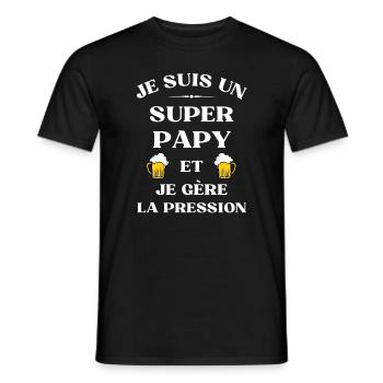 super papy bière humour fete des grands peres - T-shirt homme - noir - Devant - AI Model Male 178 light (178cm)
