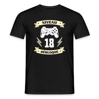 niveau 18 débloqué humour anniversaire 18 ans - T-shirt homme - noir - Devant - AI Model Male 178 light (178cm)