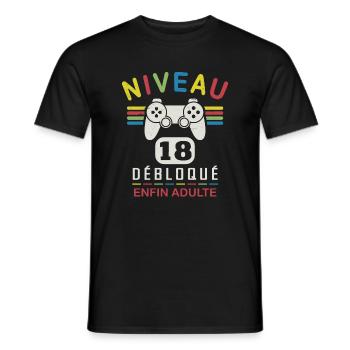 Anniversaire 18 ans Garçon Gamer Fille Gameuse - T-shirt homme - noir - Devant - AI Model Male 178 light (178cm)