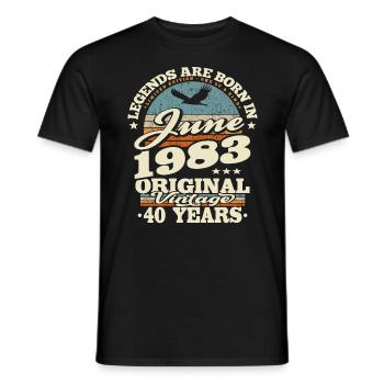 Born in Juni 1983 - 40 years old - Men's T-Shirt - black - Front - AI Model Male 178 light (178cm)