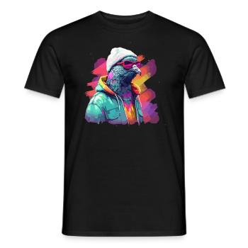 Taube mit Sonnenbrille Bunt Coole Tauben Vogel - Männer T-Shirt - Schwarz - Vorne - AI Model Male 178 light (178cm)