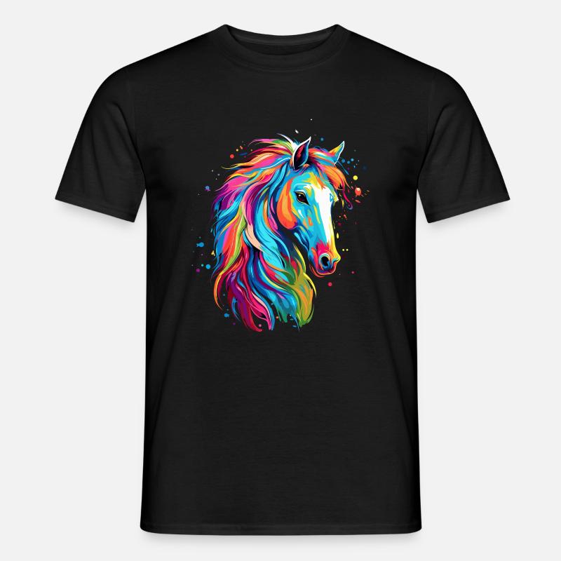 Pferd Farbkleck Farbspritzer Bunt - Männer T-Shirt - Schwarz