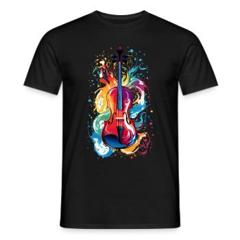 Violoncelle multicolore éclaboussure de couleur violon peinture éclaboussure - T-shirt homme - noir - Devant - AI Model Male 178 light (178cm)