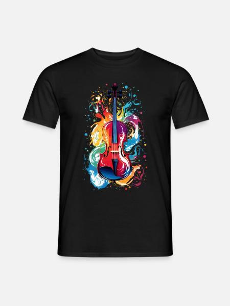 Cello Bunt Farbklecks Geige Farbspritzer - Männer T-Shirt - Schwarz