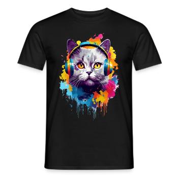 Bunte Britisch Kurzhaar Katze Farbkleckse Farbspri - Männer T-Shirt - Schwarz - Vorne - AI Model Male 178 light (178cm)