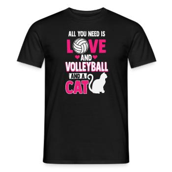 Alles was ich brauche ist Liebe und Volleyball und eine Katze - Männer T-Shirt - Schwarz - Vorne - AI Model Male 178 light (178cm)