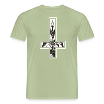 Satan devil Baphomet Antichrist in the cross - Men's T-Shirt - sage - Front - AI Model Male 178 light (178cm)