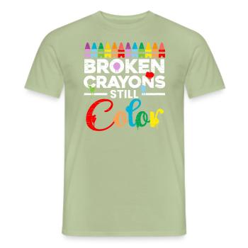 Crayons cassés encore couleur sensibilisation à la santé mentale - T-shirt homme - vert sauge - Devant - AI Model Male 178 light (178cm)