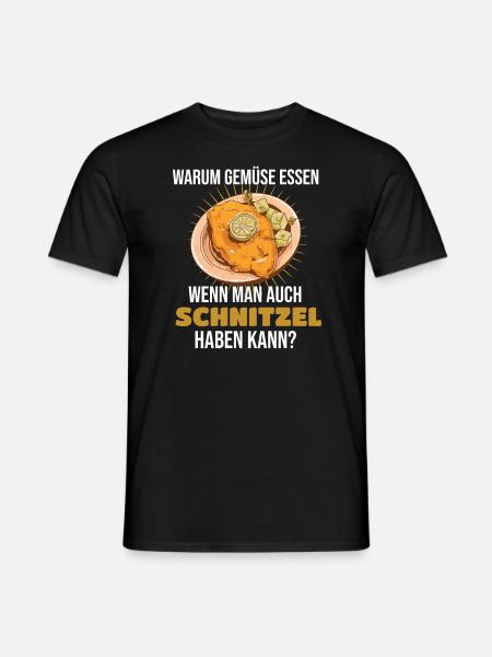 Schnitzel Warum Gemüse essen - Männer T-Shirt - Schwarz