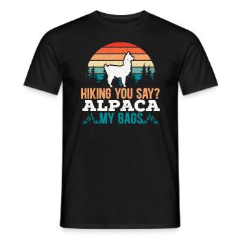 Hiking You Say Alpaca My Bags Day Climbing Llama - Men's T-Shirt - black - Front - AI Model Male 178 light (178cm)