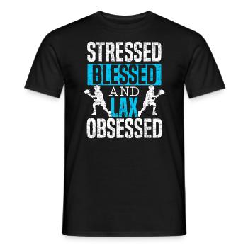 Gestresster, gesegneter und laxer besessener Lacrosse-Liebhaber - Männer T-Shirt - Schwarz - Vorne - AI Model Male 178 light (178cm)