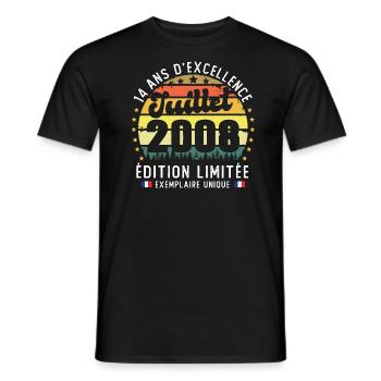 14 Ans Anniversaire Vintage Né en juillet 2008 - T-shirt homme - noir - Devant - AI Model Male 178 light (178cm)