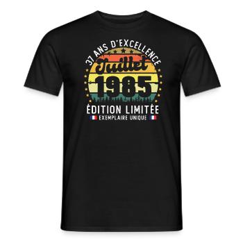 37 Ans Anniversaire Vintage Né en juillet 1985 - T-shirt homme - noir - Devant - AI Model Male 178 light (178cm)