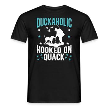 Duckaholic Hooked On Quack Waterfowl Hunting - Men's T-Shirt - black - Front - AI Model Male 178 light (178cm)