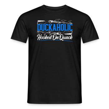 Duckaholic Hooked On Quack Waterfowl Hunting - Men's T-Shirt - black - Front - AI Model Male 178 light (178cm)
