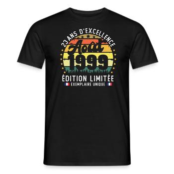 23 Ans Anniversaire Vintage Né en Août 1999 - T-shirt homme - noir - Devant - AI Model Male 178 light (178cm)