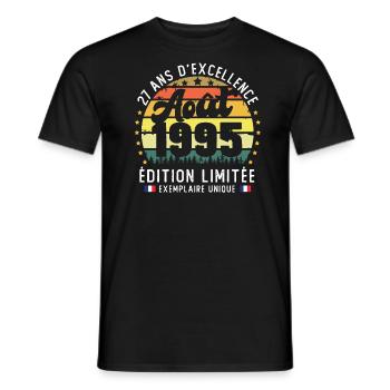 27 Ans Anniversaire Vintage Né en Août 1995 - T-shirt homme - noir - Devant - AI Model Male 178 light (178cm)