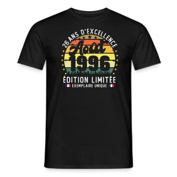 26 Ans Anniversaire Vintage Né en Août 1996 - T-shirt homme - noir - Devant - AI Model Male 178 light (178cm)