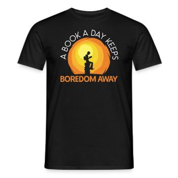A Book A Day Keeps Boredom Away Bookworm Reading - Men's T-Shirt - black - Front - AI Model Male 178 light (178cm)