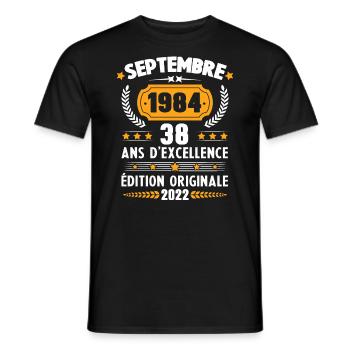 Cadeau D'anniversaire Rétro 38 Ans Septembre 1984 - T-shirt homme - noir - Devant - AI Model Male 178 light (178cm)