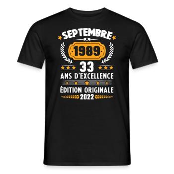 Cadeau D'anniversaire Rétro 33 Ans Septembre 1989 - T-shirt homme - noir - Devant - AI Model Male 178 light (178cm)